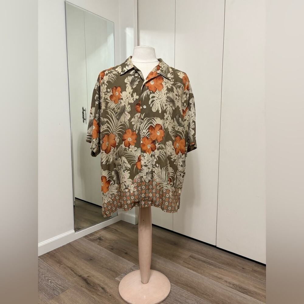 GEOFFREY BEENE Silk Floral Hawaiian Casual Short Sleeve Button Down Shirt XXL